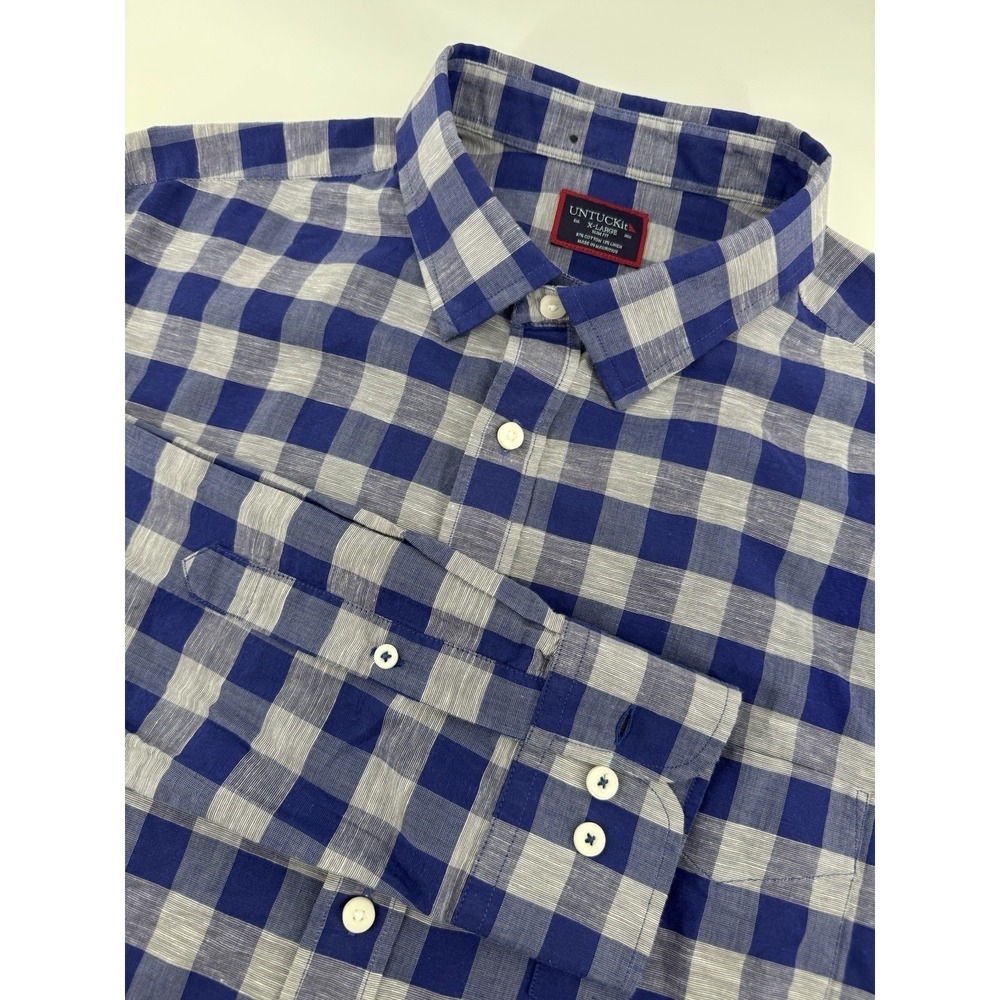 UNTUCKit Men's Button-Down Linen Blend Shirt XL Trim Fit BLUE & GRAY Anderson